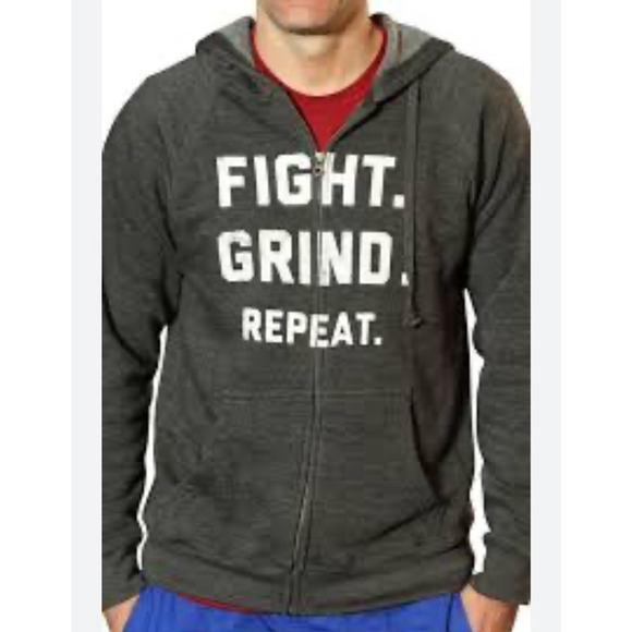 Fight Grind Repeat Hoodie Sweatshirt Mens S Charcoal Full Zip Gym Workout Inspo - Picture 1 of 7